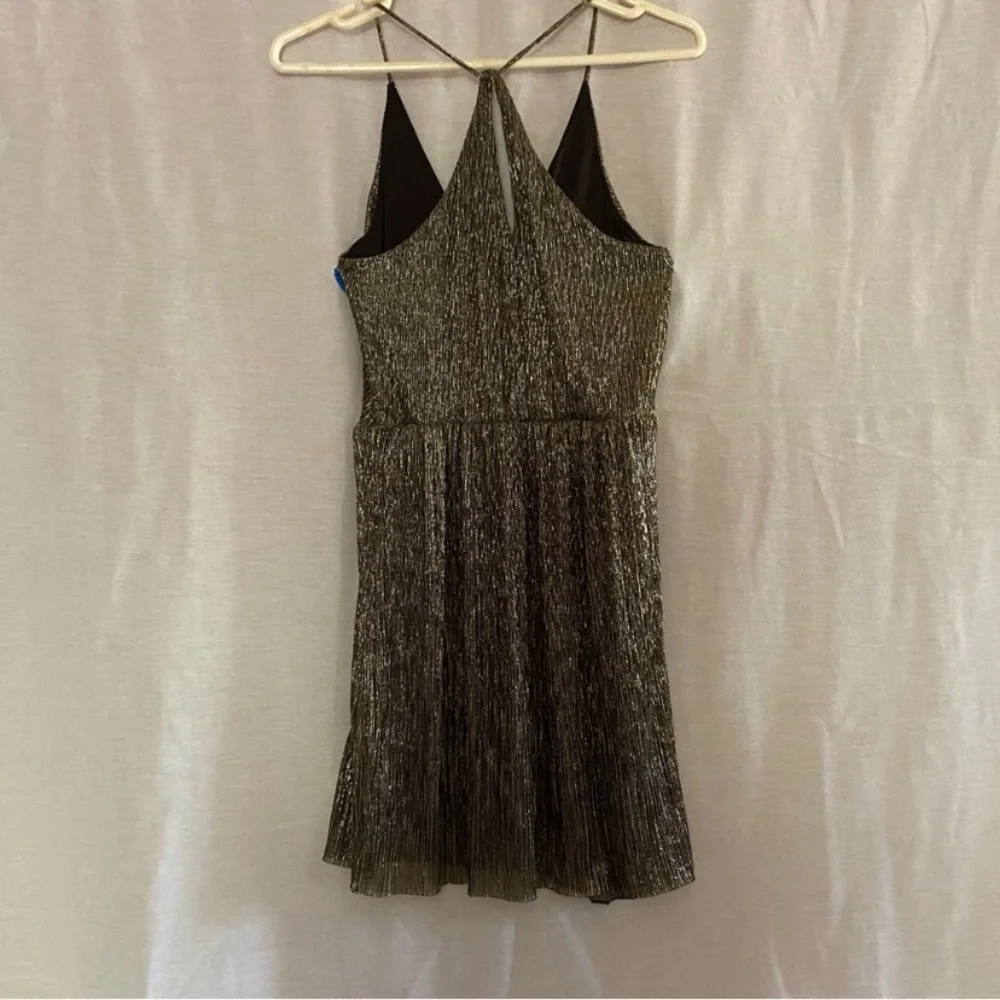 Express Shimmer Mini black and gold V Neck layered party dress Size S - Picture 6 of 9